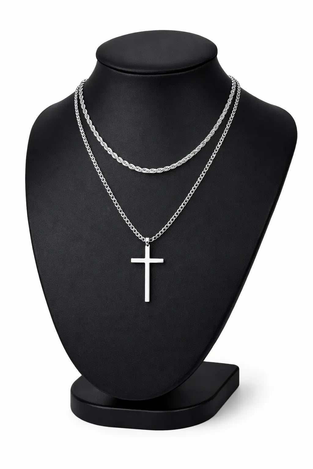 Collier Croix Homme – Chaîne Double Torsadée & Maille Plate en Acier Inox Argenté - SoulRing