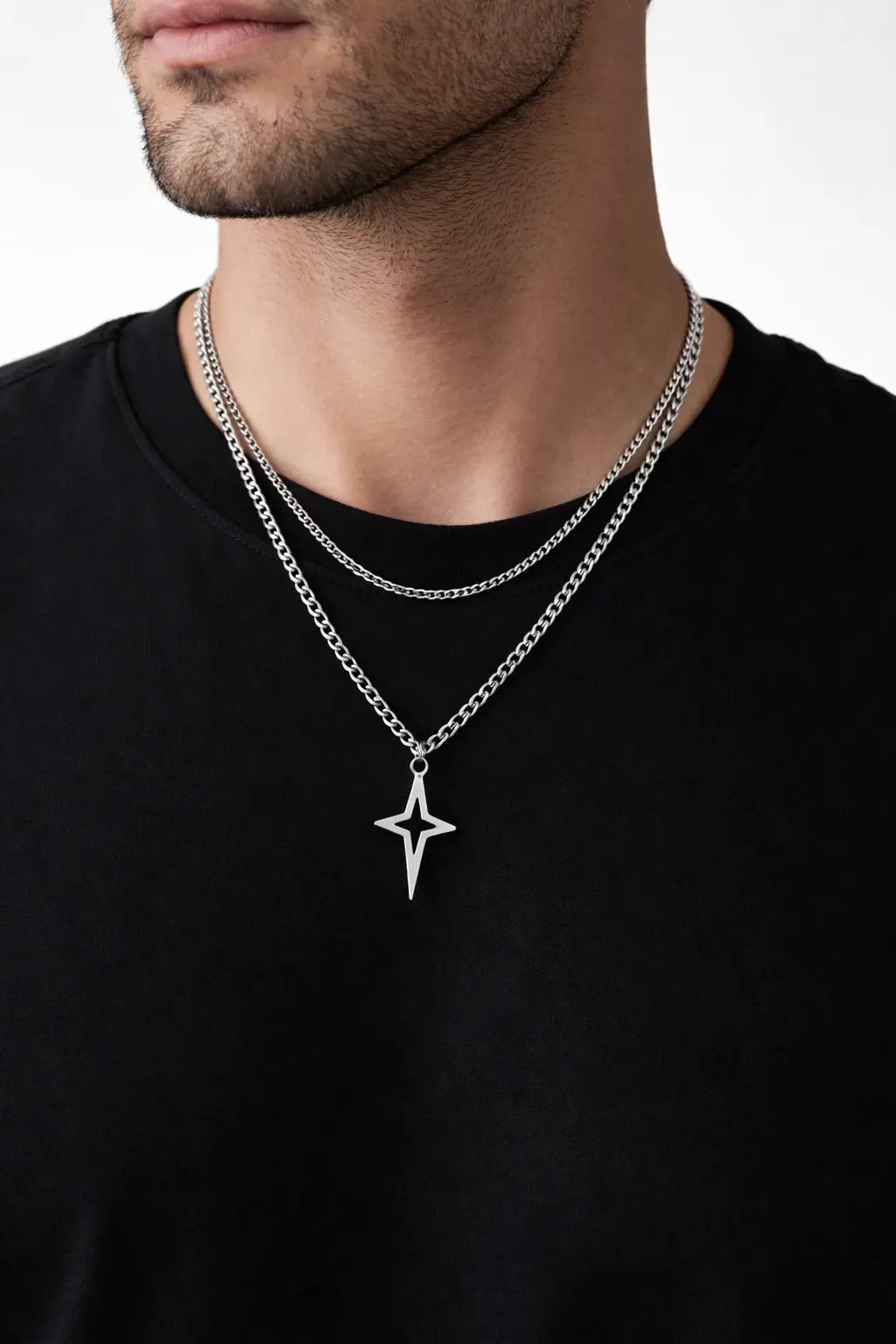 Collier étoile argenté – Double chaîne - SoulRing