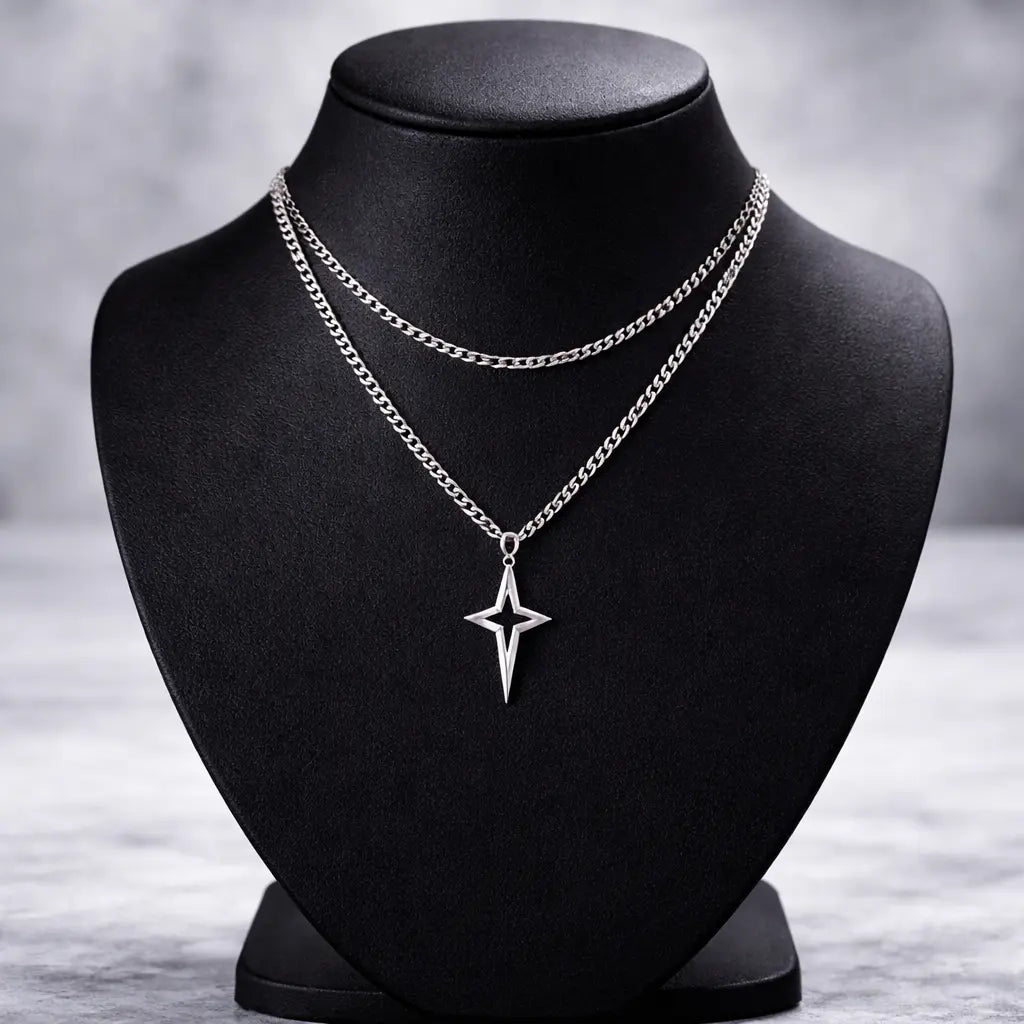Collier étoile argenté – Double chaîne - SoulRing