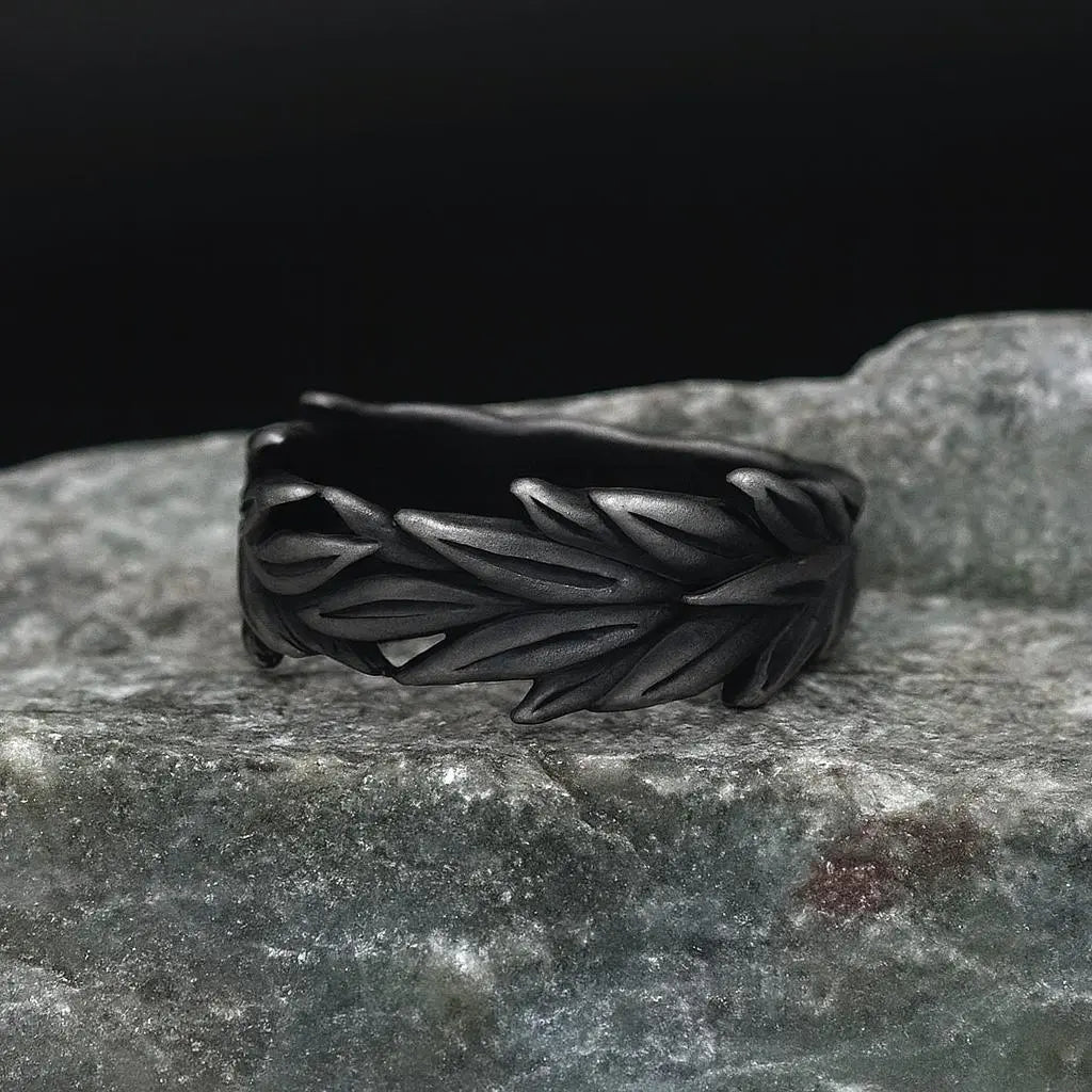 Bague viking pour homme - Laurier oxydé mat, bijoux vikings - SoulRing